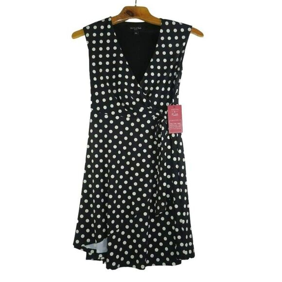 Truth & Fable Sleeveless A Line Dress Women's Size XL Black White Polka Dot - Picture 1 of 12
